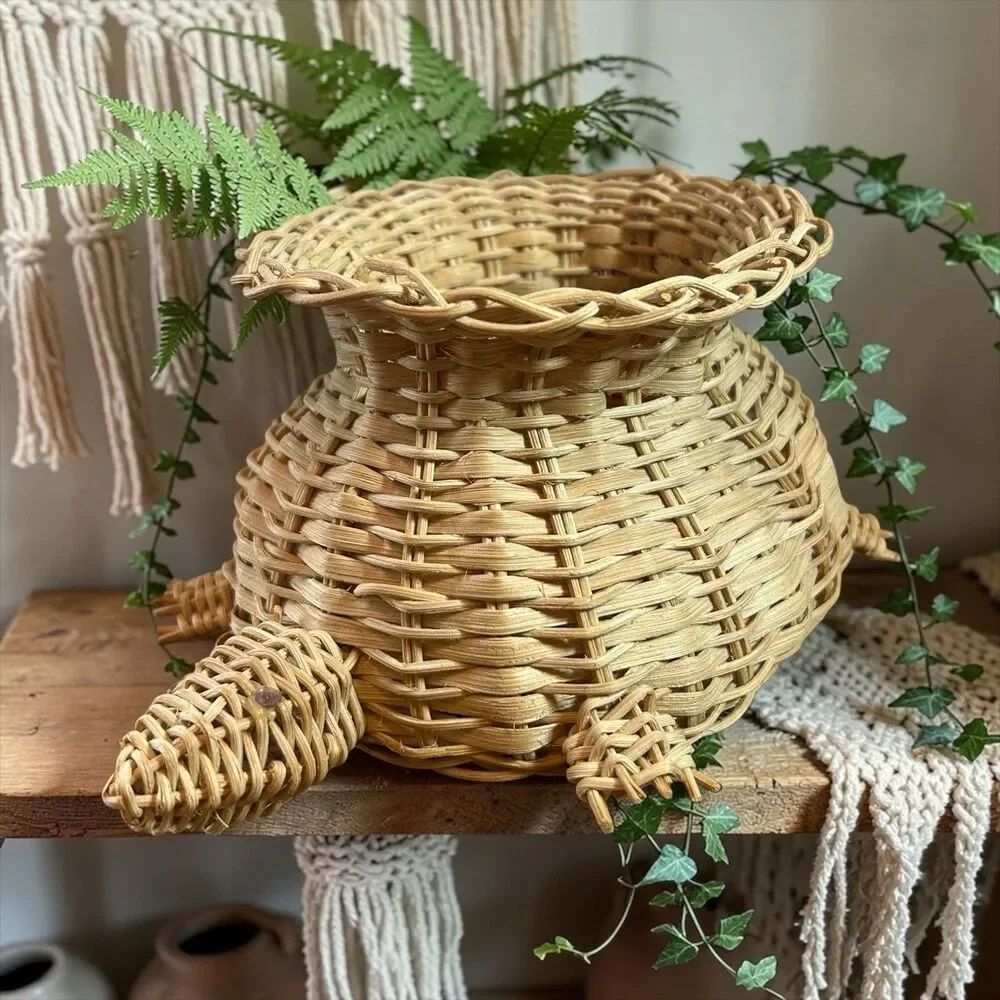 Vintage Turtle Shaped Basket Lightweight Decorative Storage Bowl 10” Long